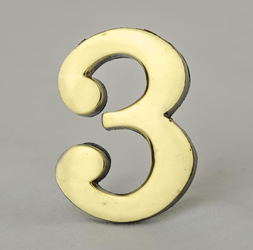 2 Inch Brass Number with Self Adhesive Back – Three (3) Product Image