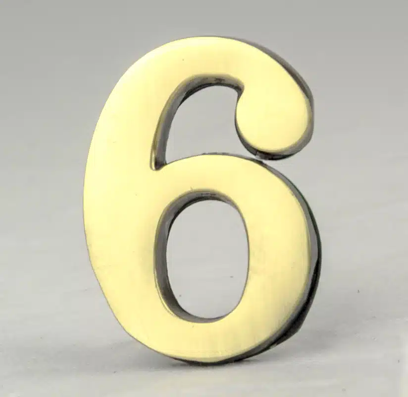 2 Inch Brass Number with Self Adhesive Back – Six (6) Product Image