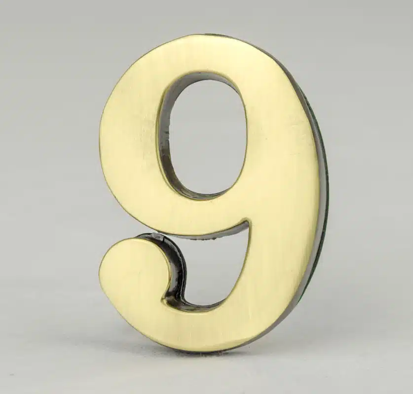2 Inch Brass Number with Self Adhesive Back – Nine (9) Product Image