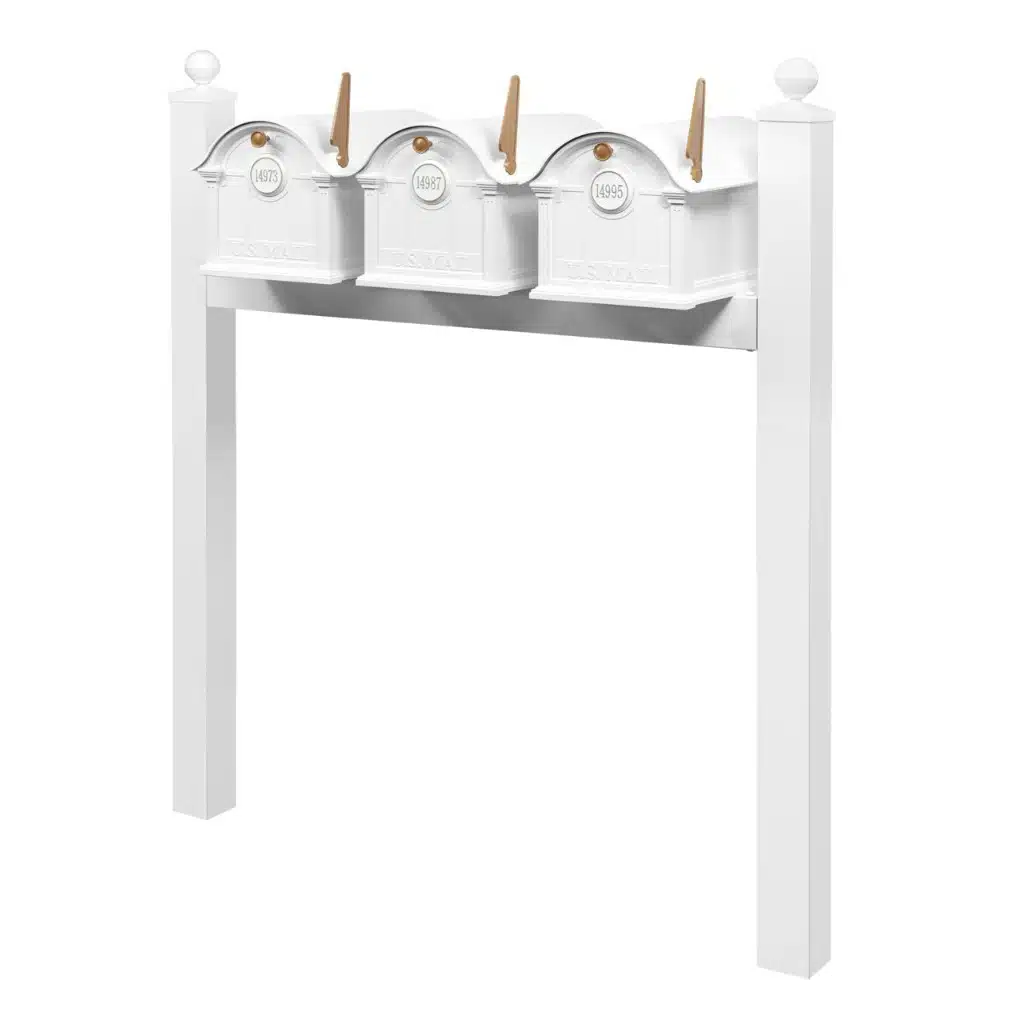 Balmoral Triple Mount Mailbox Set with Personalized Door Medallions & Ball Finials – Available in Black, Bronze, and White Product Image