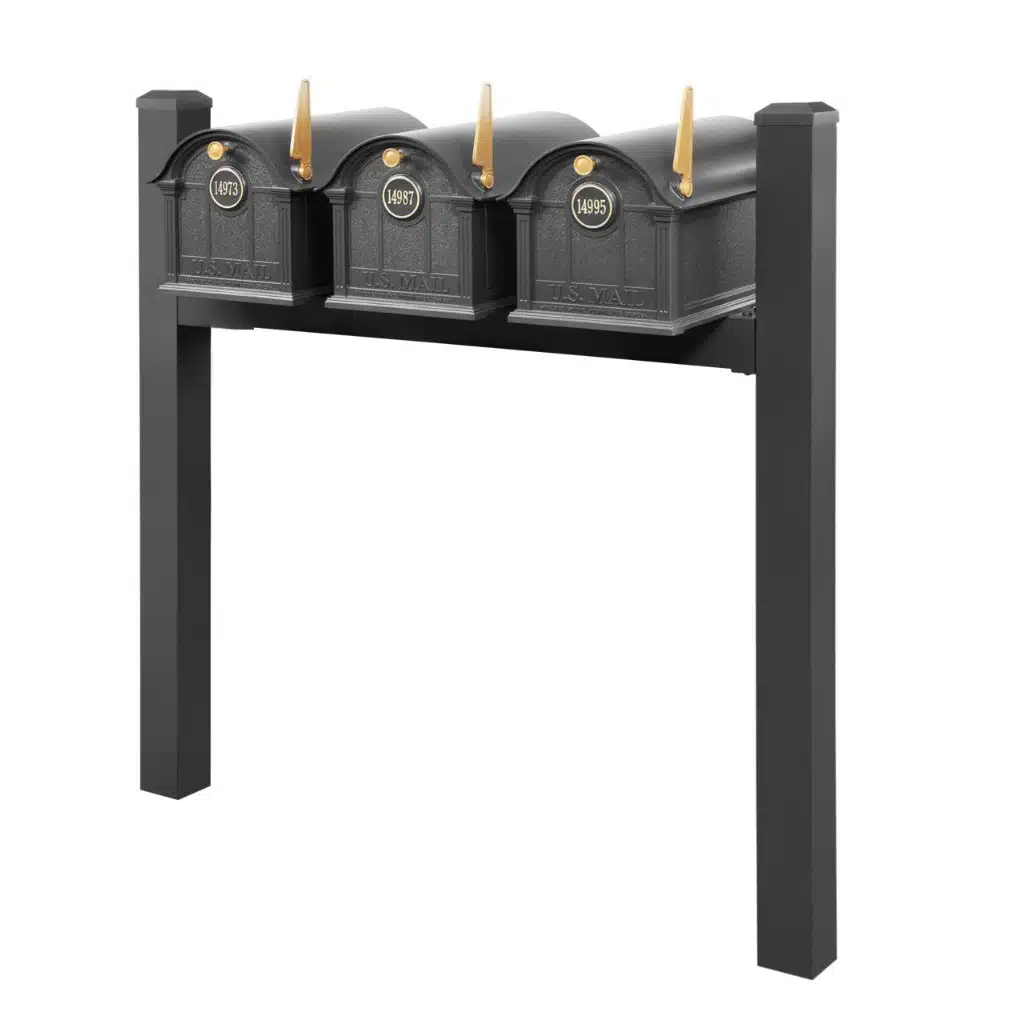 Balmoral Triple Mount Mailbox Set with Personalized Door Medallions & Cap Finials – Available in Black, Bronze, and White Product Image