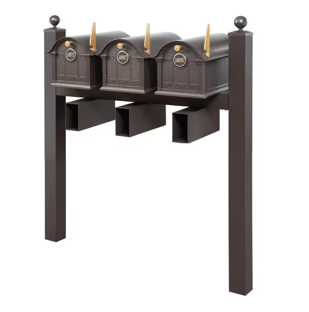 Balmoral Triple Mount Mailbox Set with Personalized Door Medallions, Newspaper Holders & Ball Finials – Available in Black, Bronze, and White Product Image