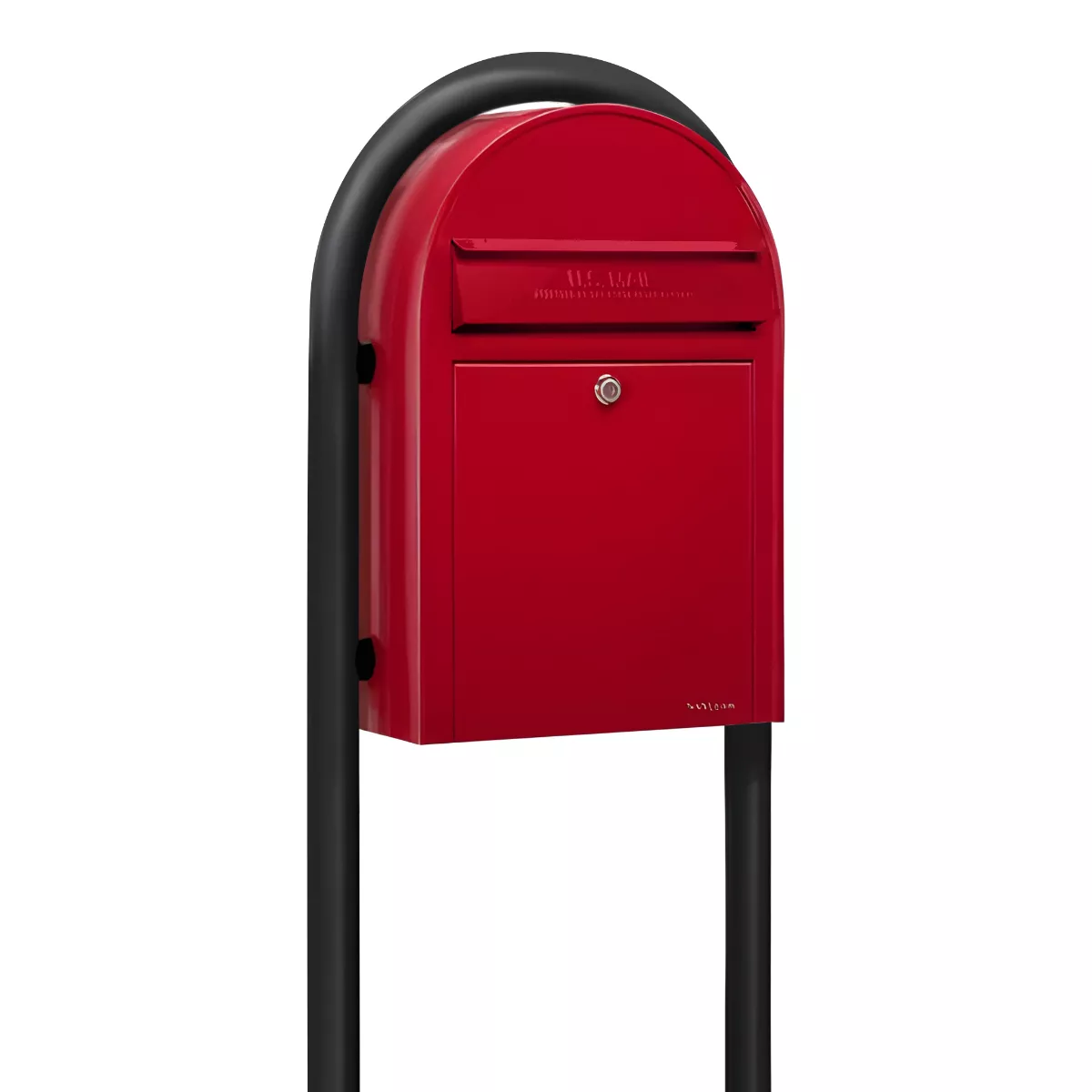 Bobi Classic Front Access Modern Locking Red Mailbox and Round Black Post Combo Product Image