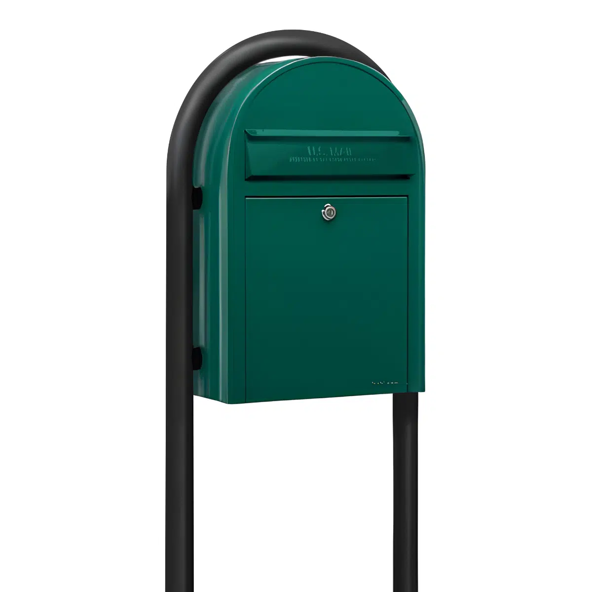 Bobi Classic Front Access Modern Locking Green Mailbox and Round Black Post Combo Product Image