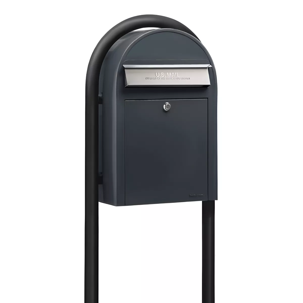 Bobi Classic Front Access Modern Locking Grey Mailbox and Round Black Post Combo Product Image
