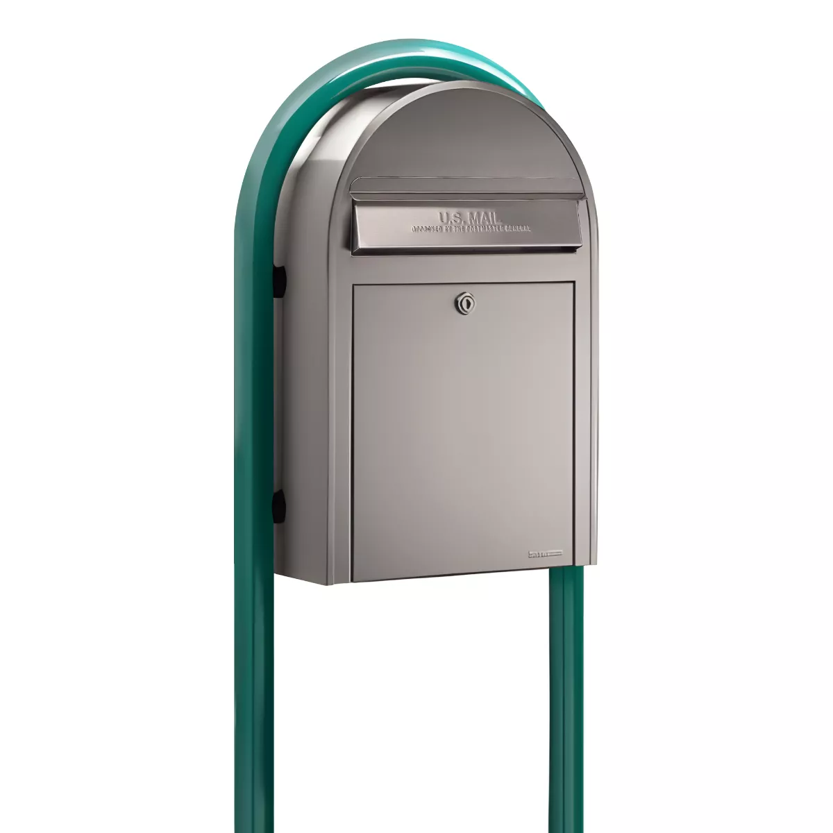 Bobi Classic Front Access Modern Locking Stainless Steel Mailbox and Round Green Post Combo Product Image