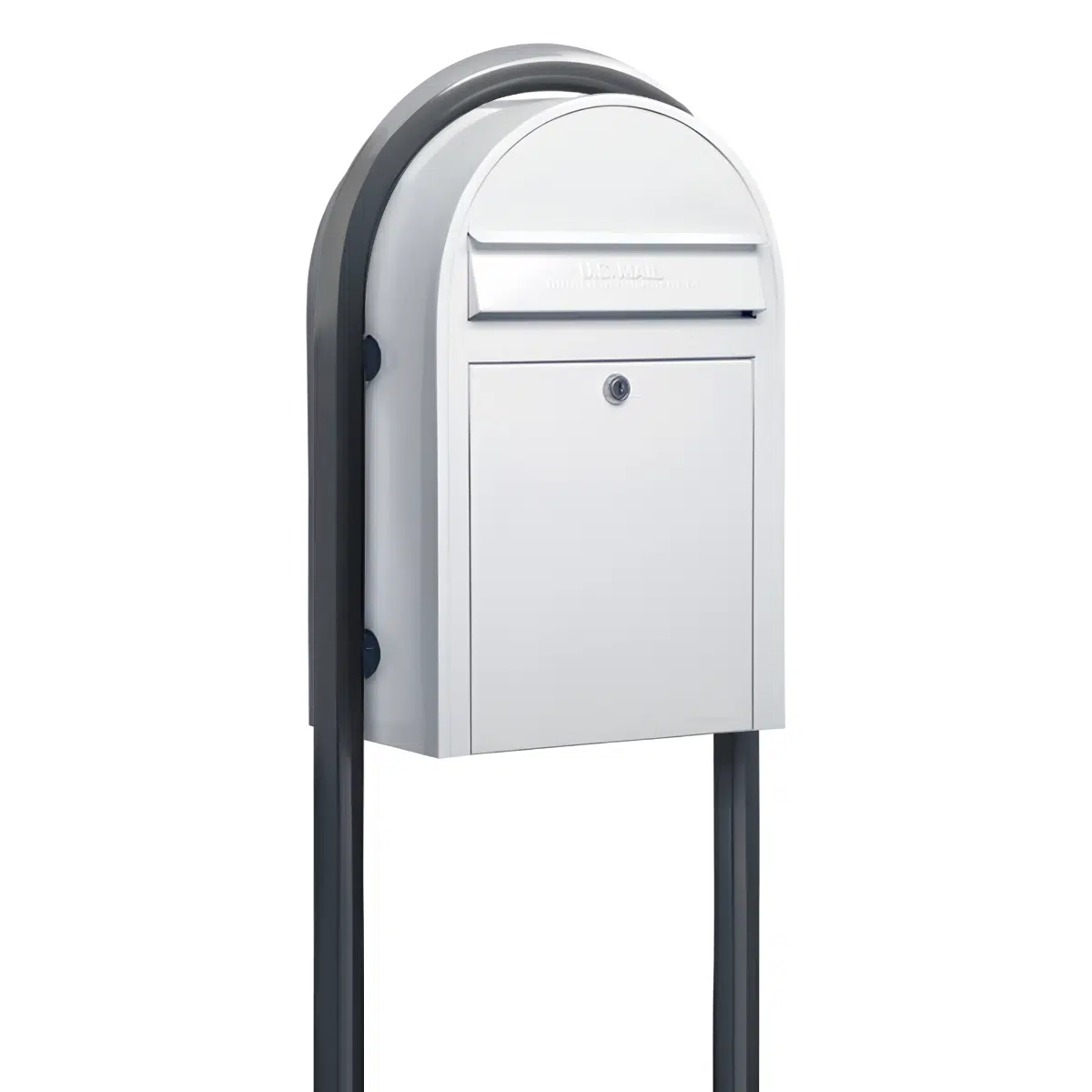 Bobi Classic Front Access Modern Locking White Mailbox and Round Grey Post Combo Product Image