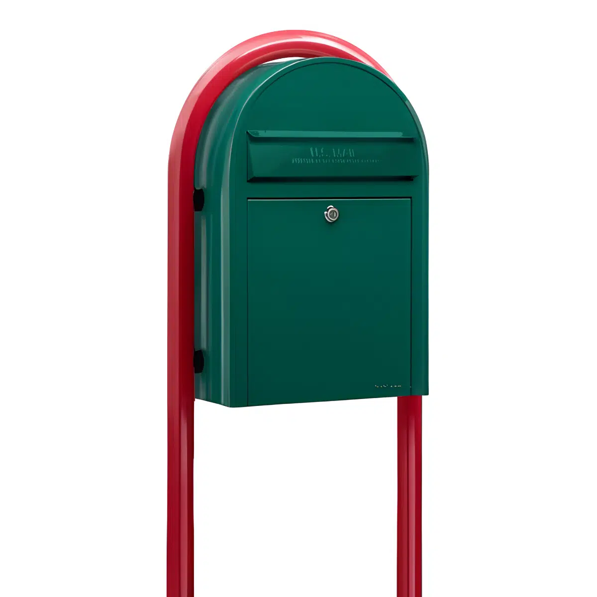 Bobi Classic Front Access Modern Locking Green Mailbox and Round Red Post Combo Product Image