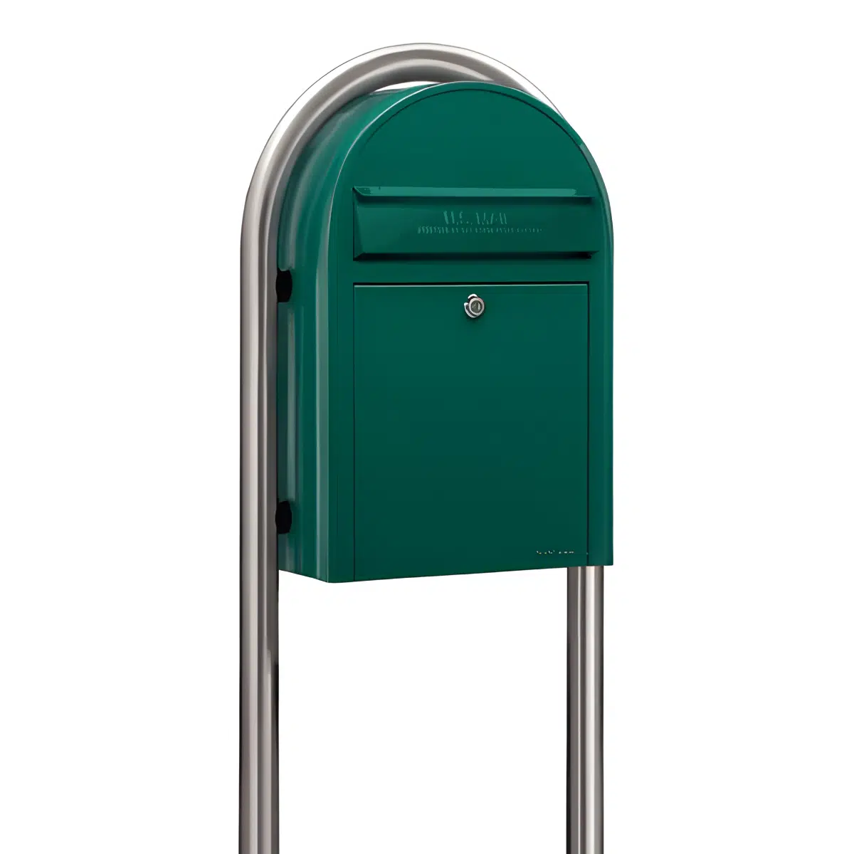 Bobi Classic Front Access Modern Locking Green Mailbox and Round Stainless Steel Post Combo Product Image