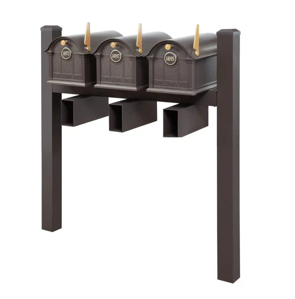 Balmoral Triple Mount Mailbox Set with Personalized Door Medallions, Newspaper Holders & Cap Finials – Available in Black, Bronze, and White Product Image