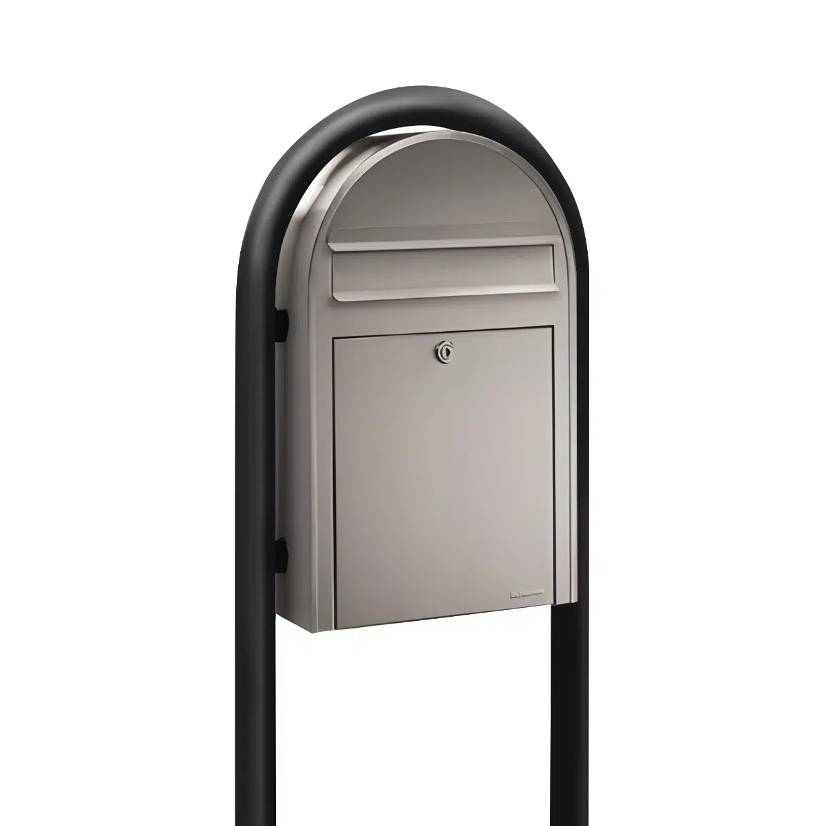 Bobi Classic Slim Front Access Modern Locking Stainless Steel Mailbox and Round Black Post Combo Product Image