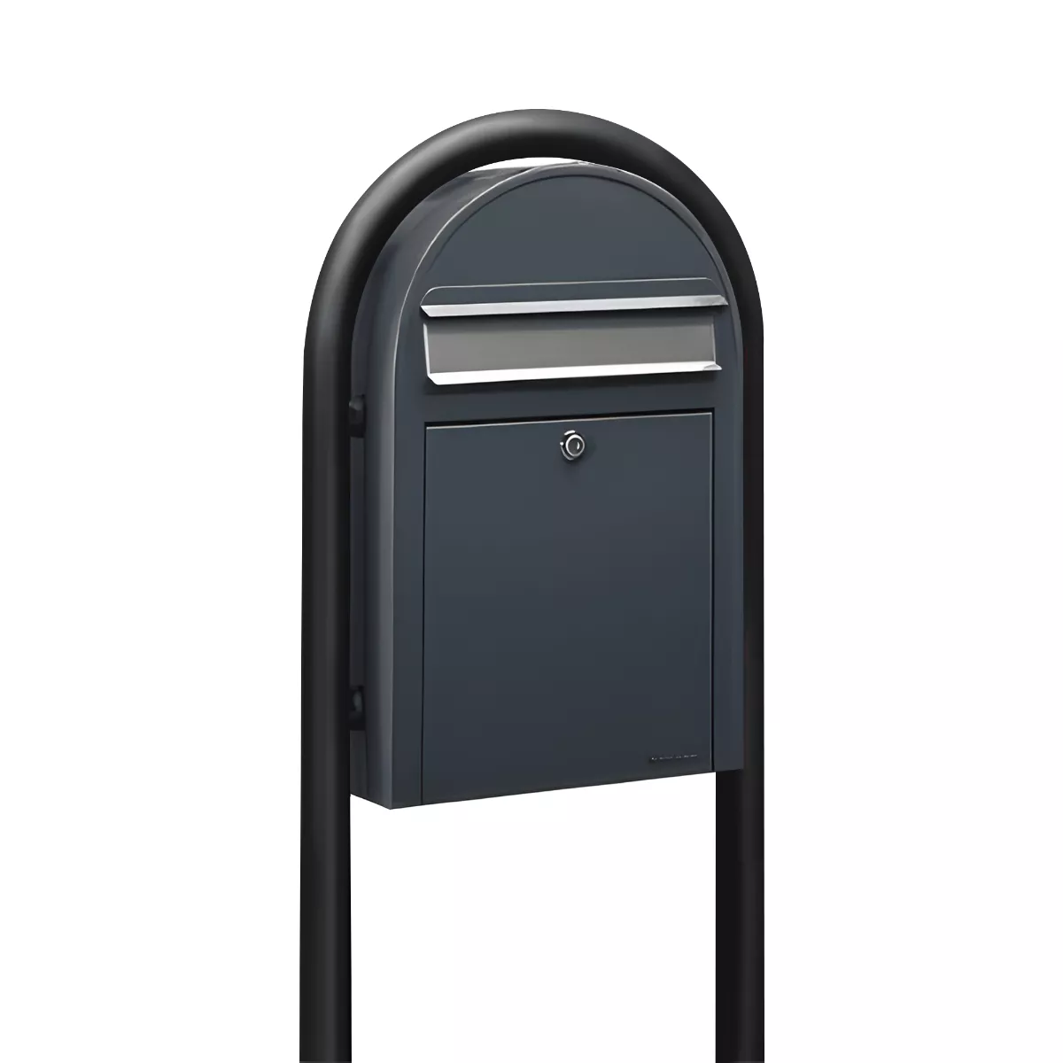 Bobi Classic Slim Front Access Modern Locking Grey Mailbox with Stainless Steel Mail Slot and Round Black Post Combo Product Image