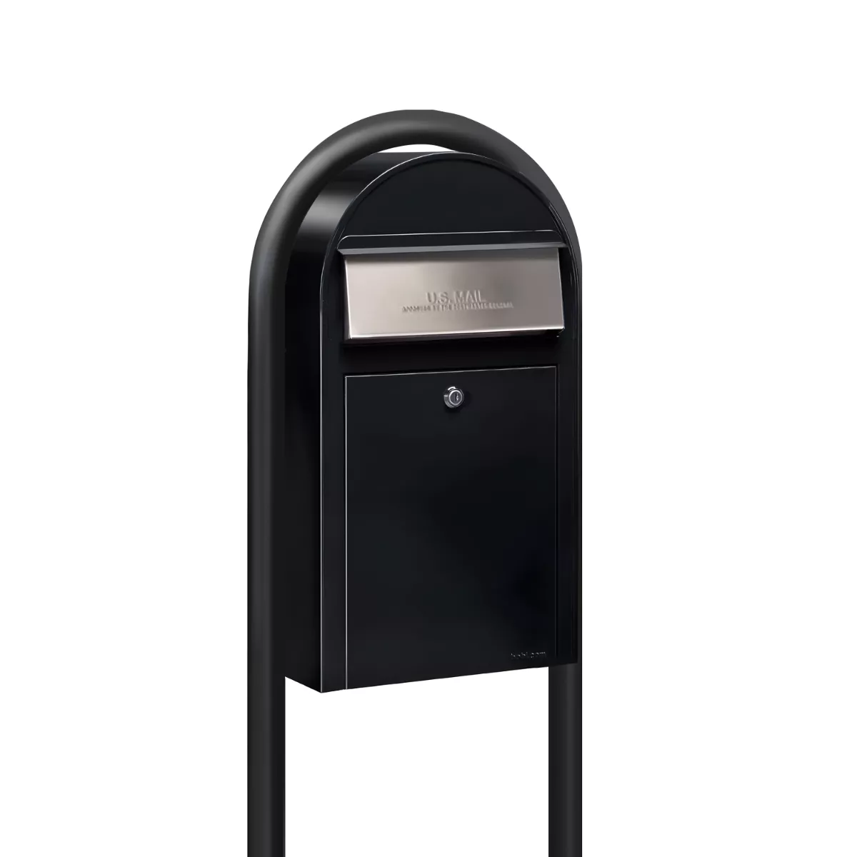 USPS Approved Bobi Grande Slim Front Access Modern Locking Black Mailbox with Stainless Steel Mail Slot and Round Black Post Combo Product Image