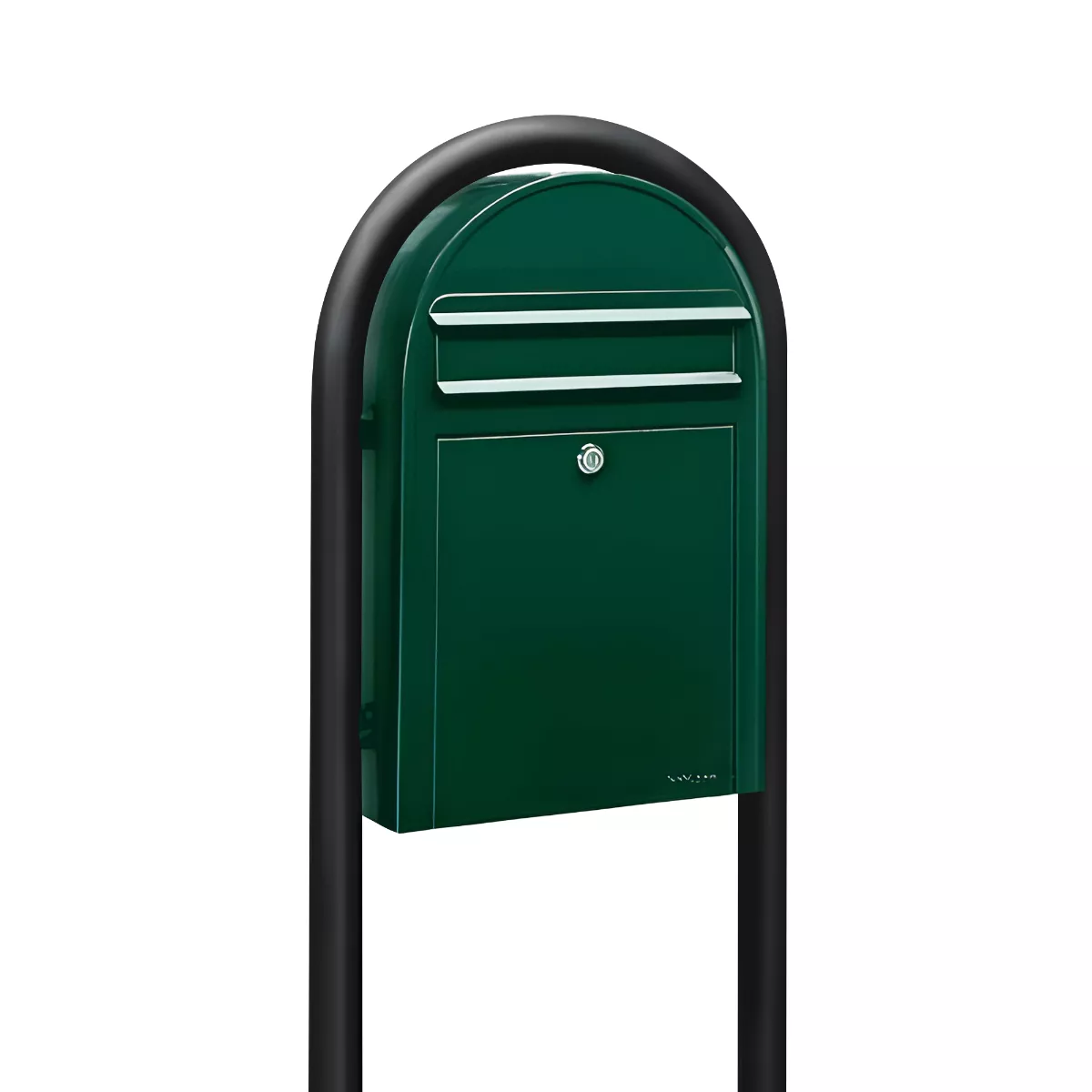 Bobi Classic Slim Front Access Modern Locking Green Mailbox and Round Black Post Combo Product Image