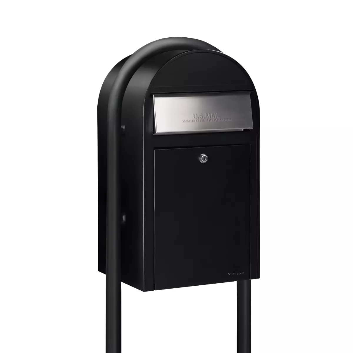 USPS Approved Bobi Grande Front Access Modern Locking Black Mailbox with Stainless Steel Mail Slot and Round Black Post Combo Product Image