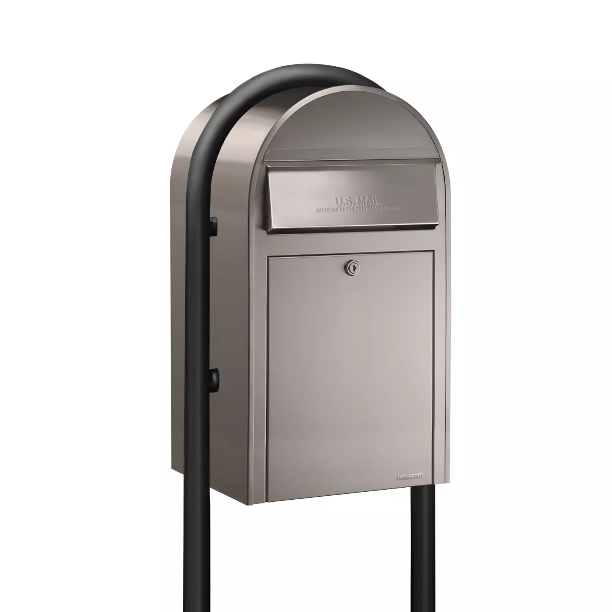USPS Approved Bobi Grande Front Access Modern Locking Stainless Steel Mailbox with Round Black Post Combo Product Image