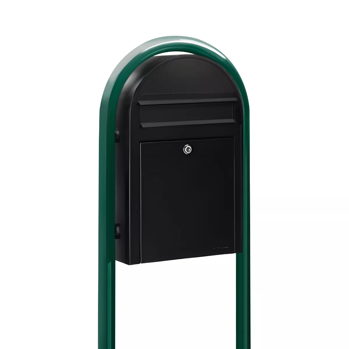 Bobi Classic Slim Front Access Modern Locking Black Mailbox and Round Green Post Combo Product Image