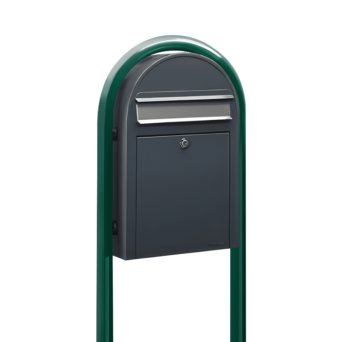 Bobi Classic Slim Front Access Modern Locking Grey Mailbox with Stainless Steel Mail Slot and Round Green Post Combo Product Image