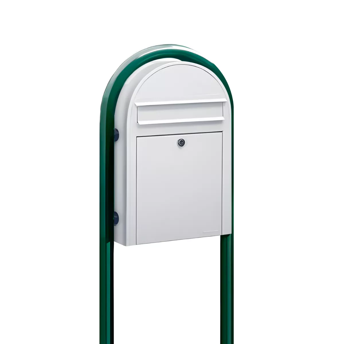 Bobi Classic Slim Front Access Modern Locking White Mailbox and Round Green Post Combo Product Image