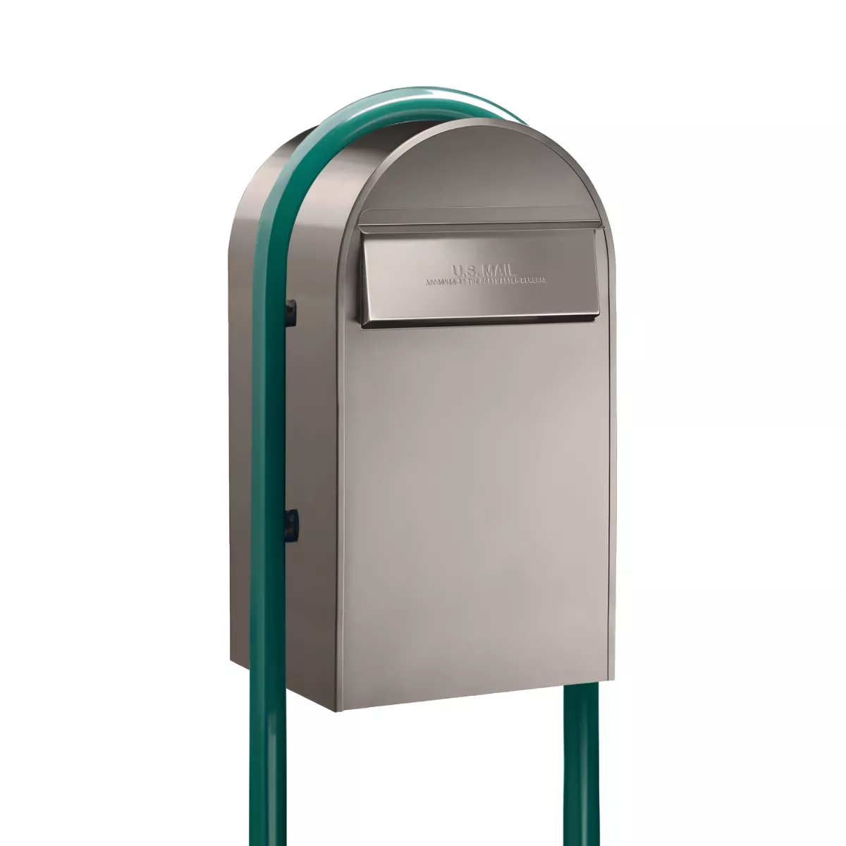 USPS Approved Bobi Grande B Rear Access Modern Locking Stainless Steel Mailbox with Round Green Post Combo – Secure Small Parcel Delivery Product Image
