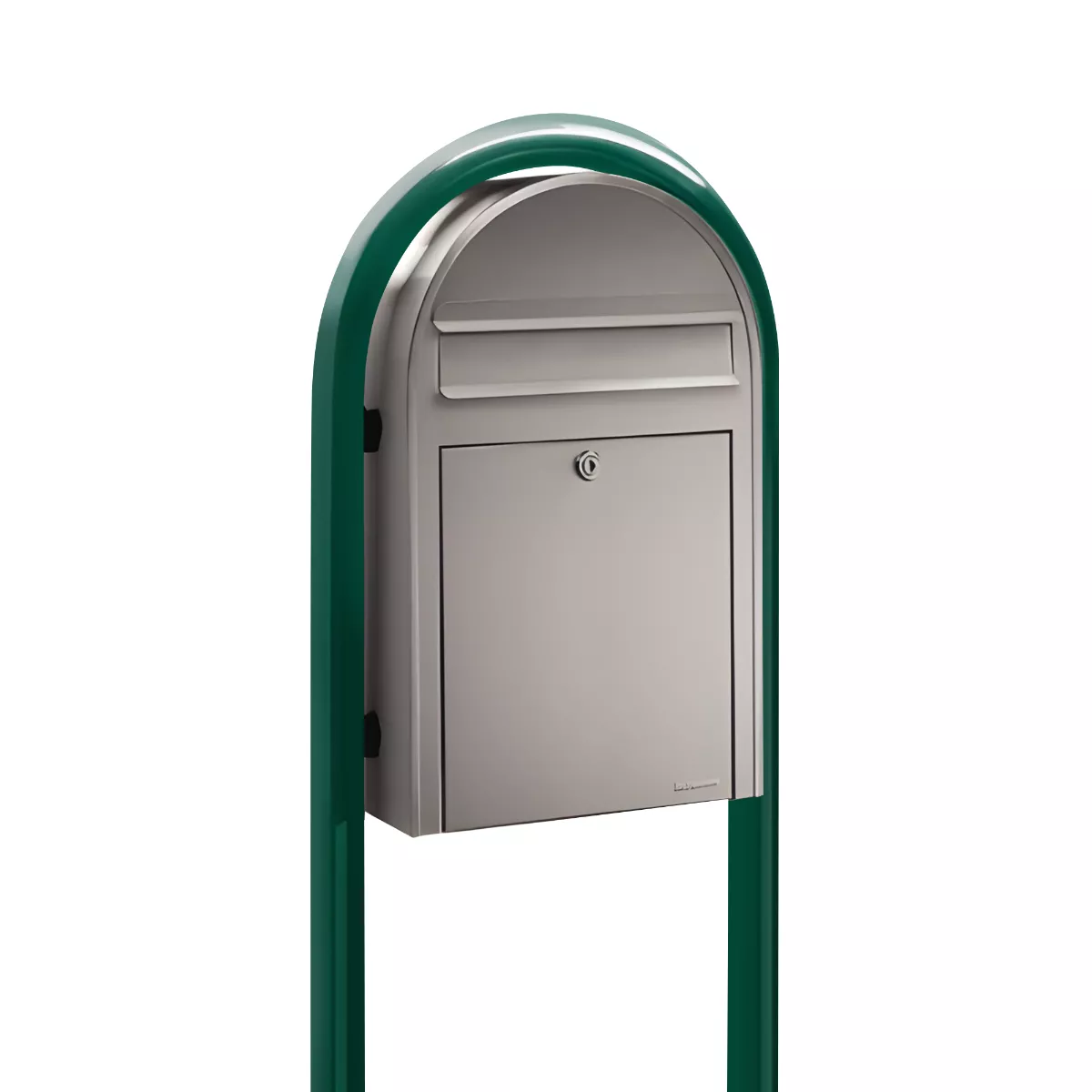 Bobi Classic Slim Front Access Modern Locking Stainless Steel Mailbox and Round Green Post Combo Product Image