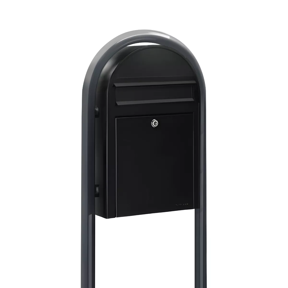 Bobi Classic Slim Front Access Modern Locking Black Mailbox and Round Grey Post Combo Product Image