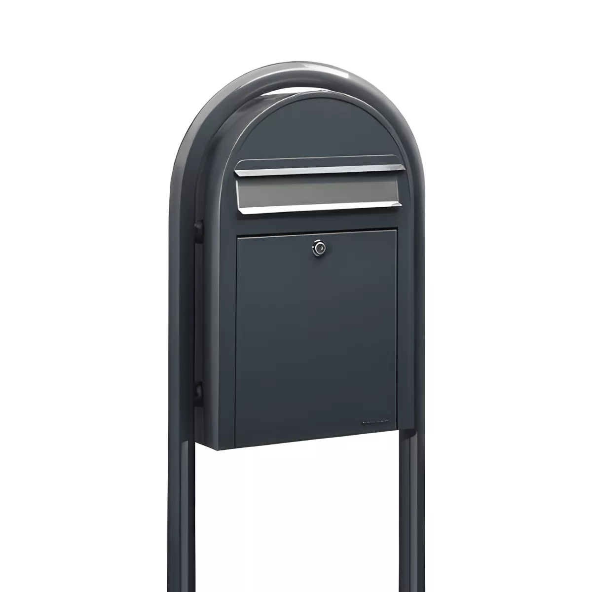 Bobi Classic Slim Front Access Modern Locking Grey Mailbox with Stainless Steel Mail Slot and Round Grey Post Combo Product Image