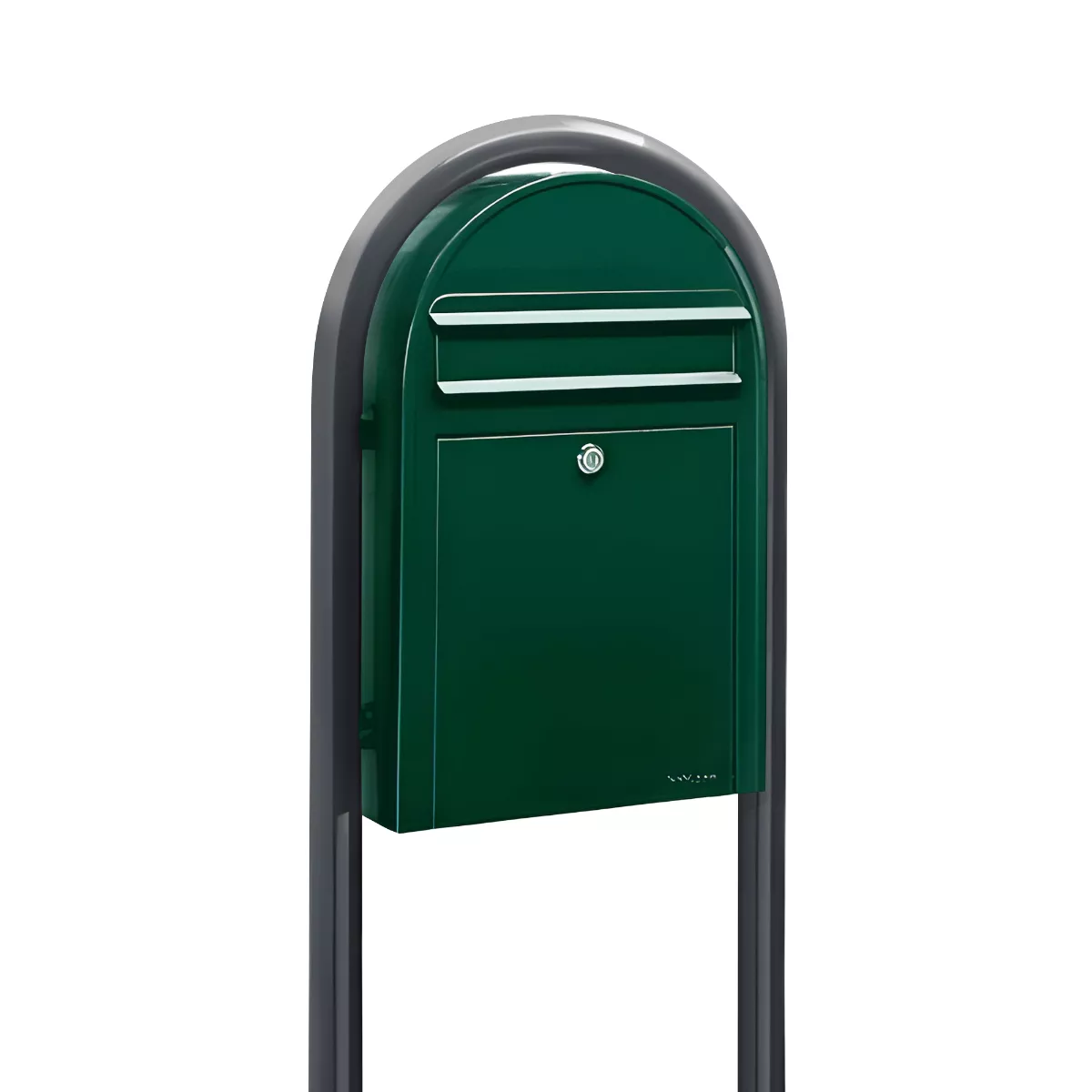 Bobi Classic Slim Front Access Modern Locking Green Mailbox and Round Grey Post Combo Product Image
