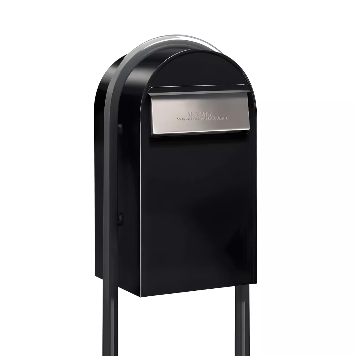 USPS Approved Bobi Grande B Rear Access Modern Locking Black Mailbox with Round Grey Post Combo – Stainless Steel Mail Slot – Secure Small Parcel Delivery Product Image