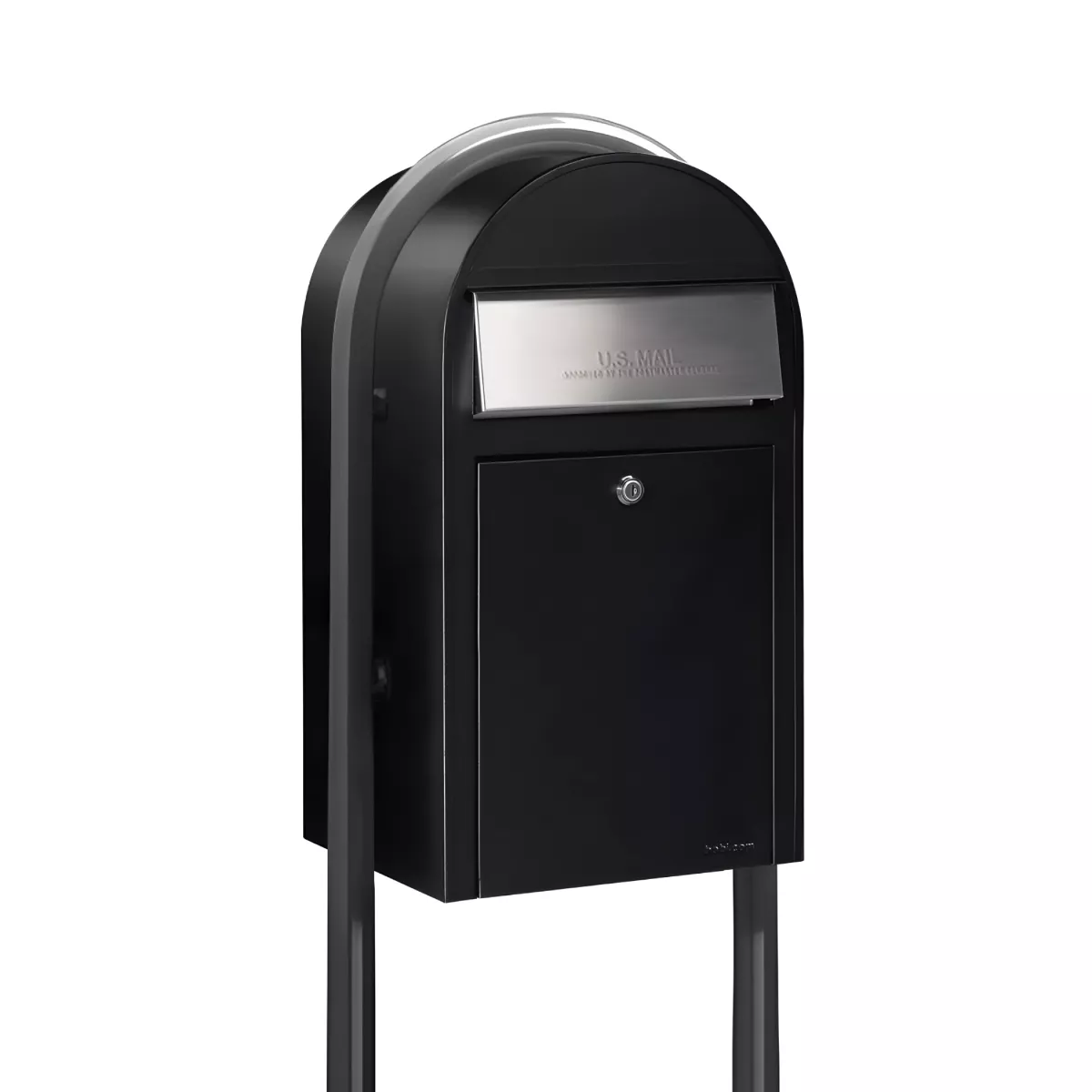 USPS Approved Bobi Grande Front Access Modern Locking Black Mailbox with Stainless Steel Mail Slot and Round Grey Post Combo Product Image