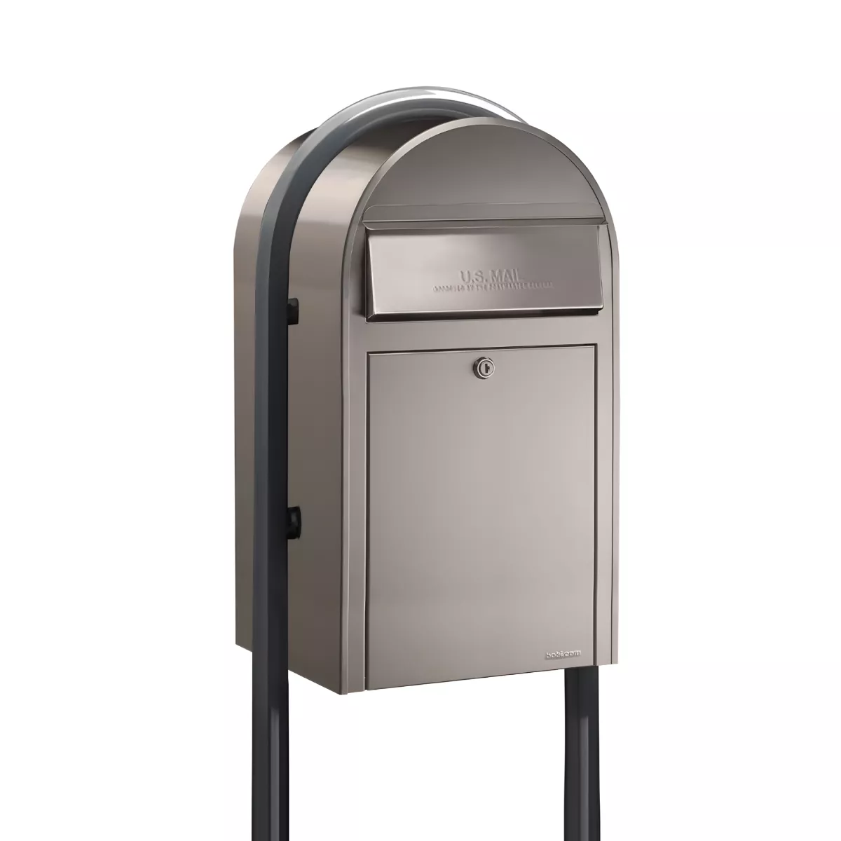 USPS Approved Bobi Grande Front Access Modern Locking Stainless Steel Mailbox with Round Grey Post Combo Product Image
