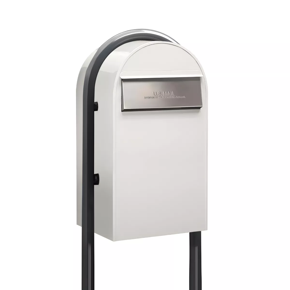 USPS Approved Bobi Grande B Rear Access Modern Locking White Mailbox with Round Grey Post Combo – Secure Small Parcel Delivery Product Image