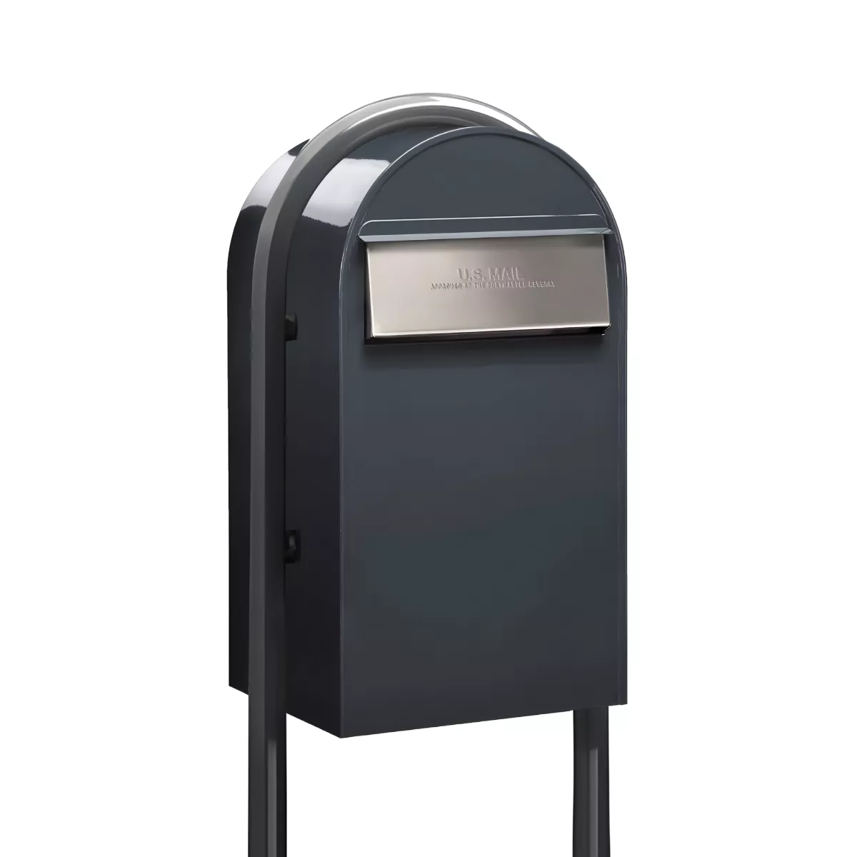 USPS Approved Bobi Grande B Rear Access Modern Locking Grey Mailbox with Round Grey Post Combo – Stainless Steel Mail Slot – Secure Small Parcel Delivery Product Image