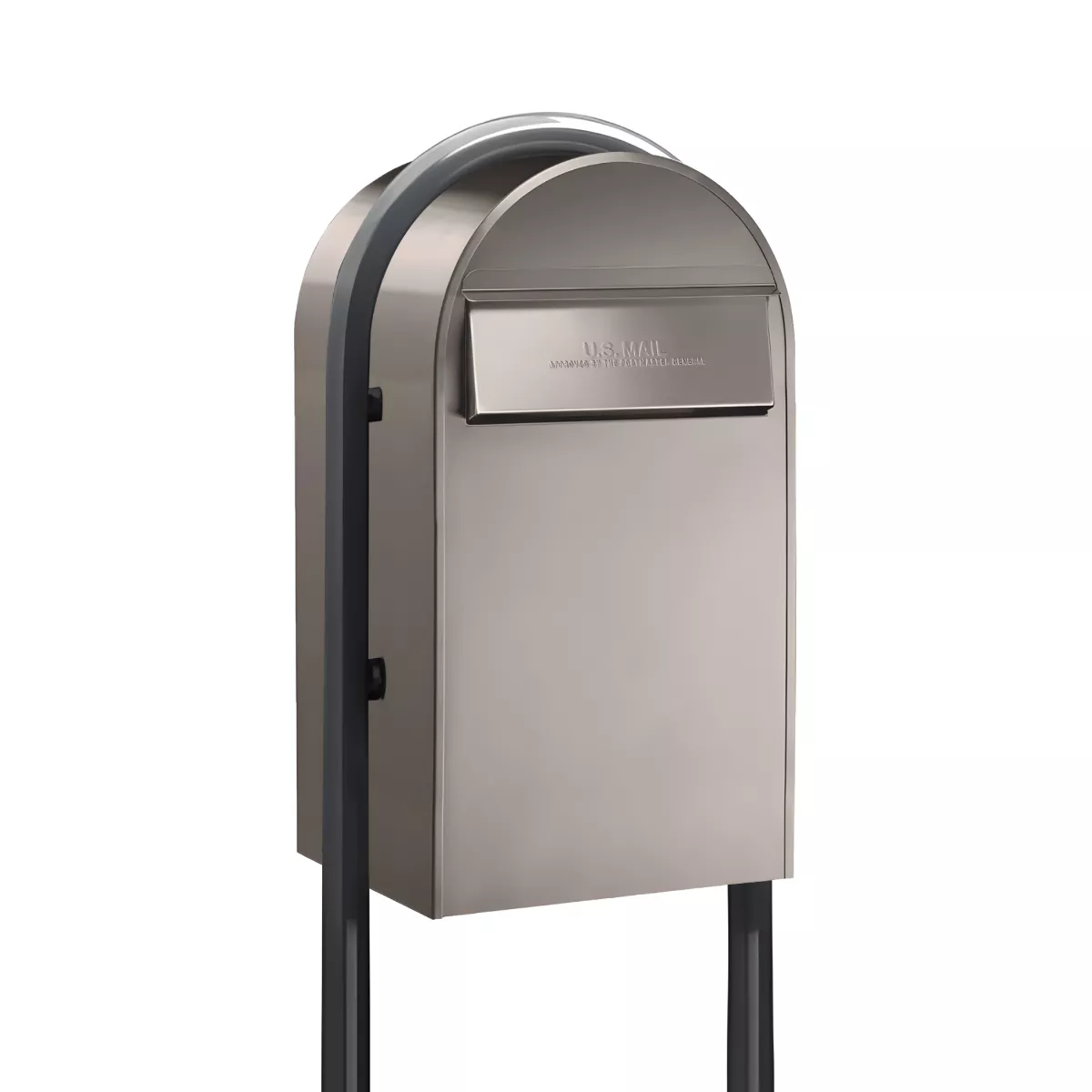 USPS Approved Bobi Grande B Rear Access Modern Locking Stainless Steel Mailbox with Round Grey Post Combo – Secure Small Parcel Delivery Product Image
