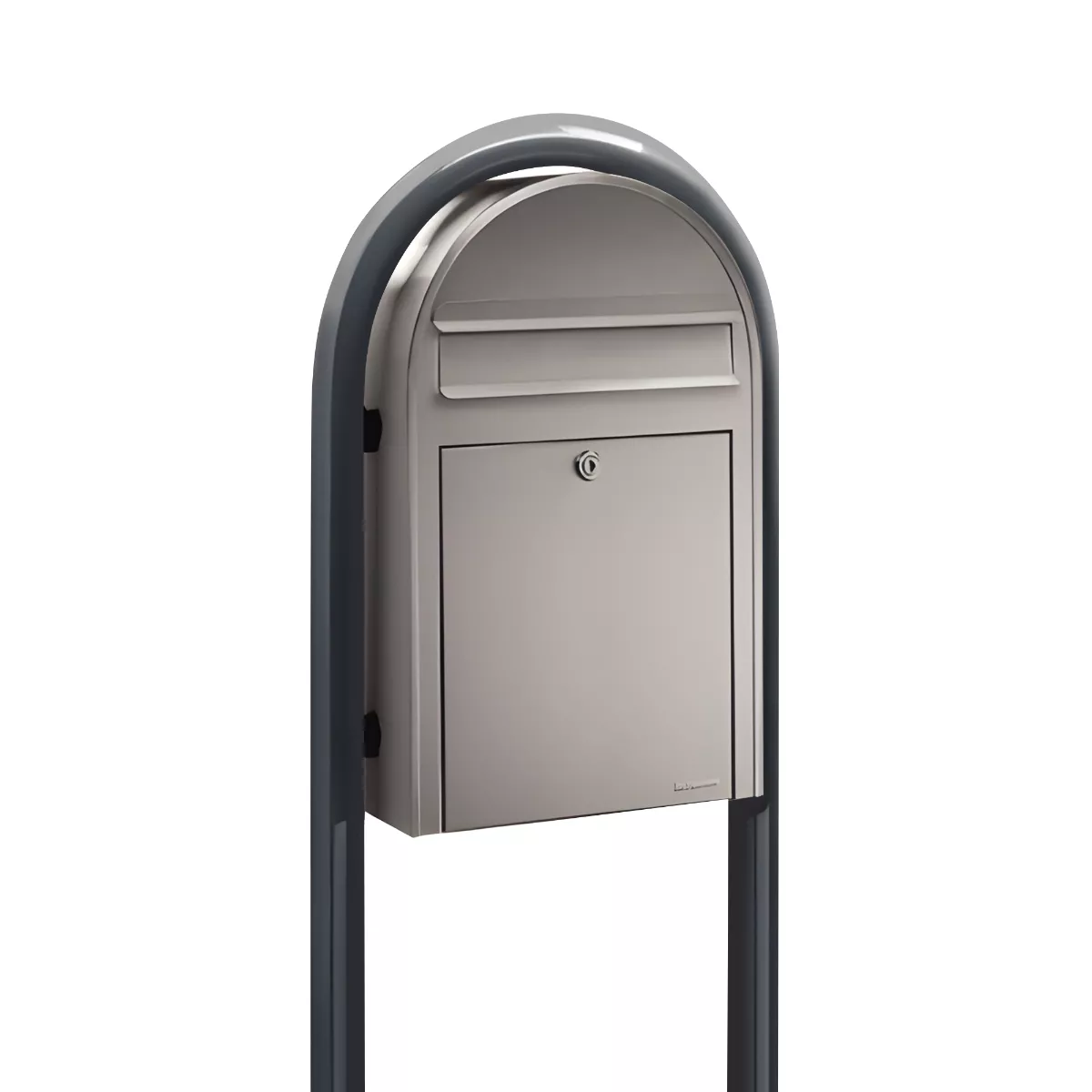 Bobi Classic Slim Front Access Modern Locking Stainless Steel Mailbox and Round Grey Post Combo Product Image