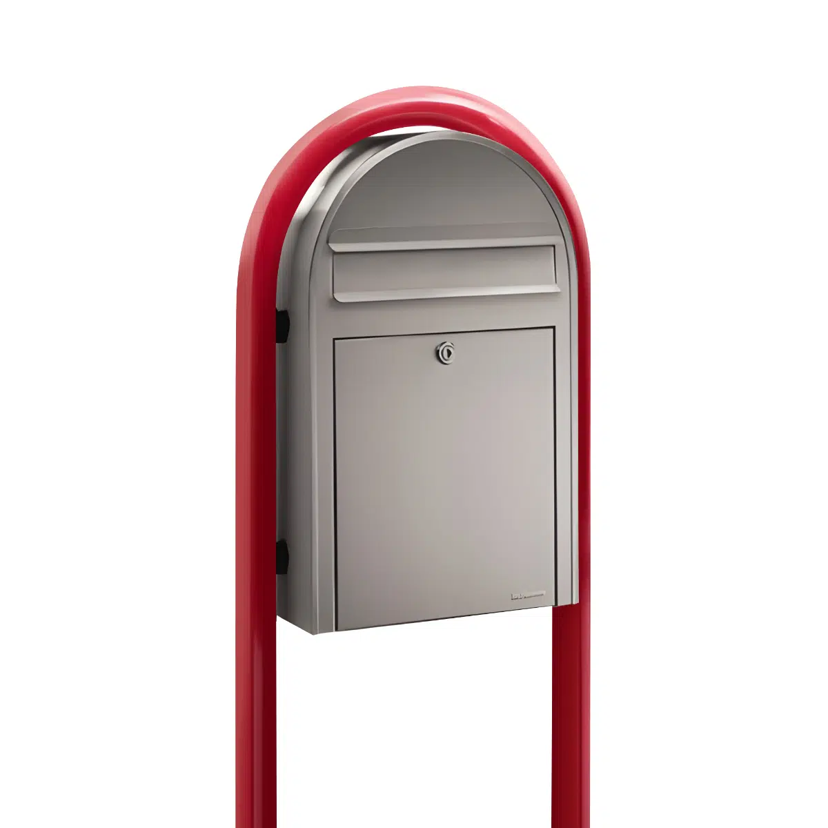Bobi Classic Slim Front Access Modern Locking Stainless Steel Mailbox and Round Red Post Combo Product Image
