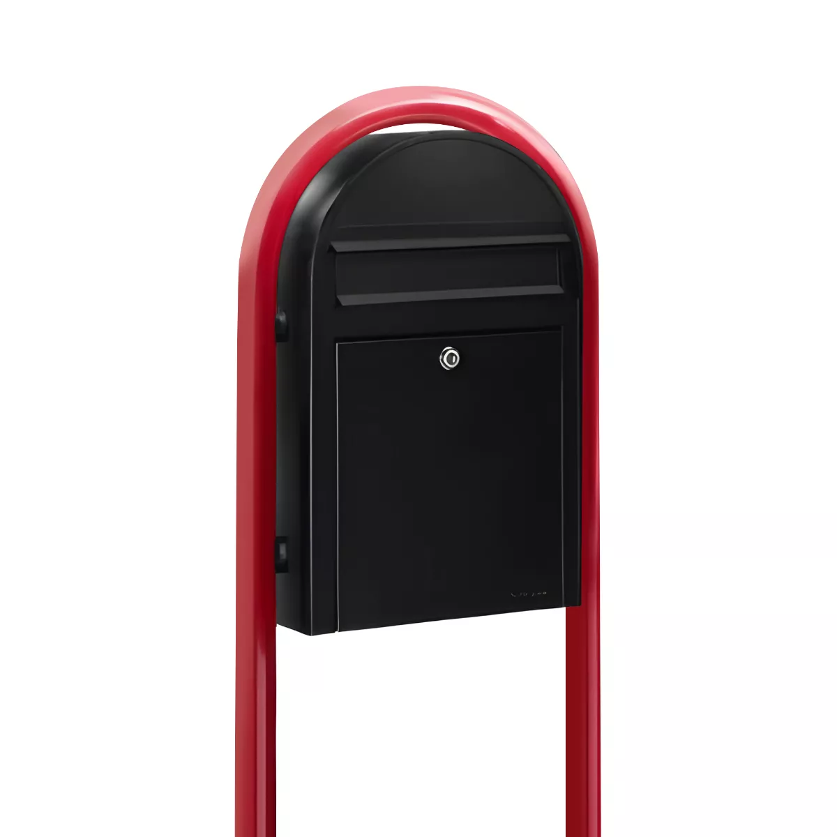 Bobi Classic Slim Front Access Modern Locking Black Mailbox and Round Red Post Combo Product Image