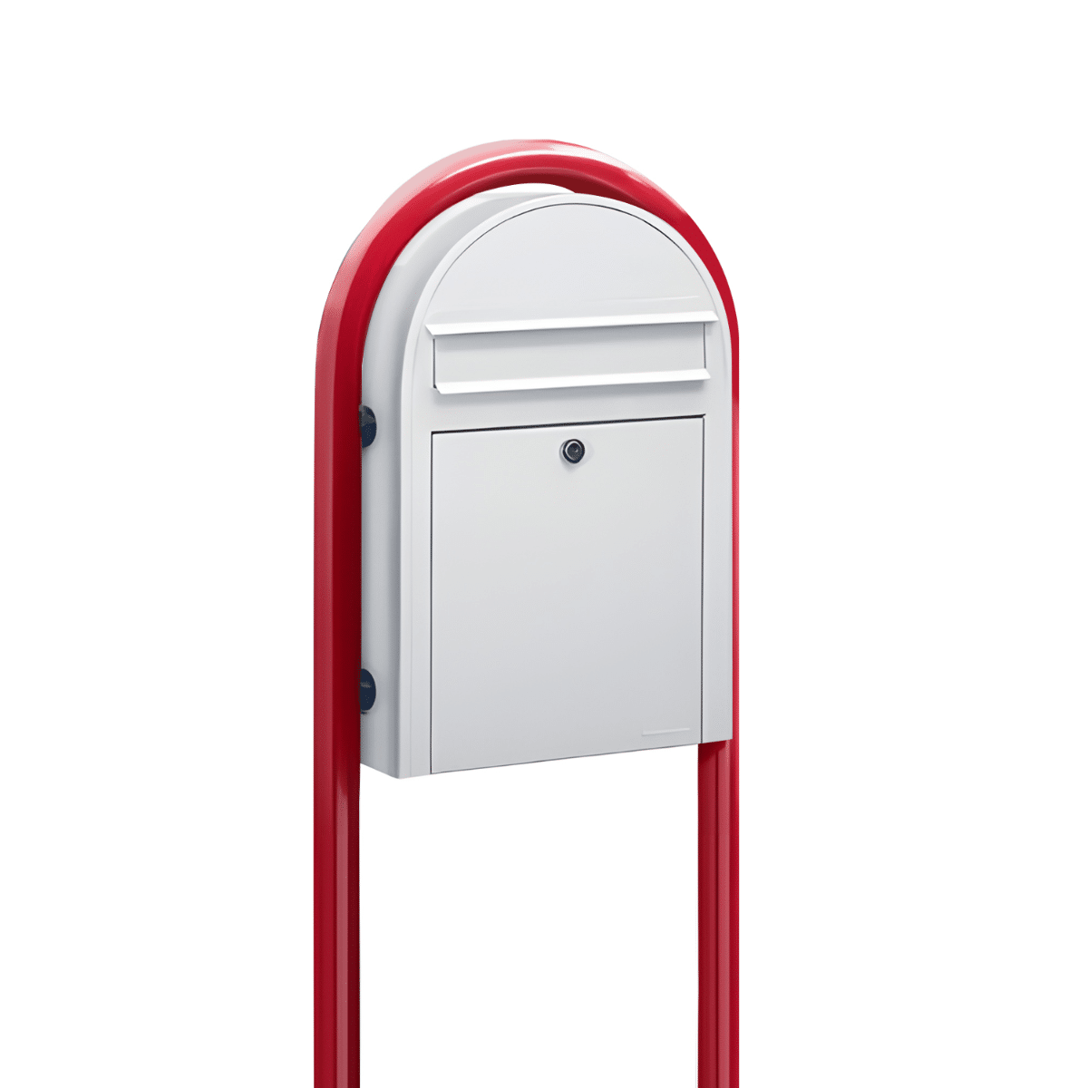 Bobi Classic Slim Front Access Modern Locking White Mailbox and Round Red Post Combo Product Image