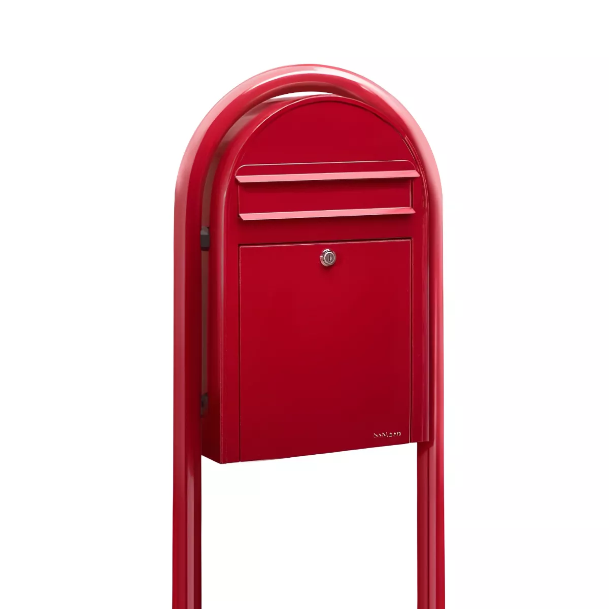 Bobi Classic Slim Front Access Modern Locking Red Mailbox and Round Red Post Combo Product Image