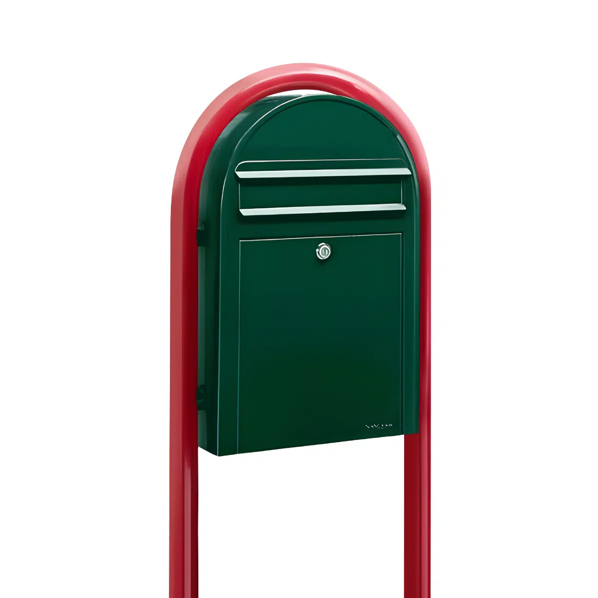 Bobi Classic Slim Front Access Modern Locking Green Mailbox and Round Red Post Combo Product Image
