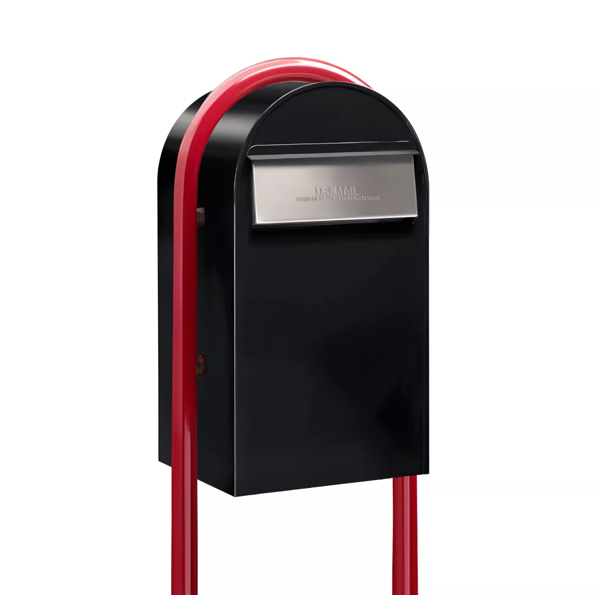 USPS Approved Bobi Grande B Rear Access Modern Locking Black Mailbox with Round Red Post Combo – Stainless Steel Mail Slot – Secure Small Parcel Delivery Product Image
