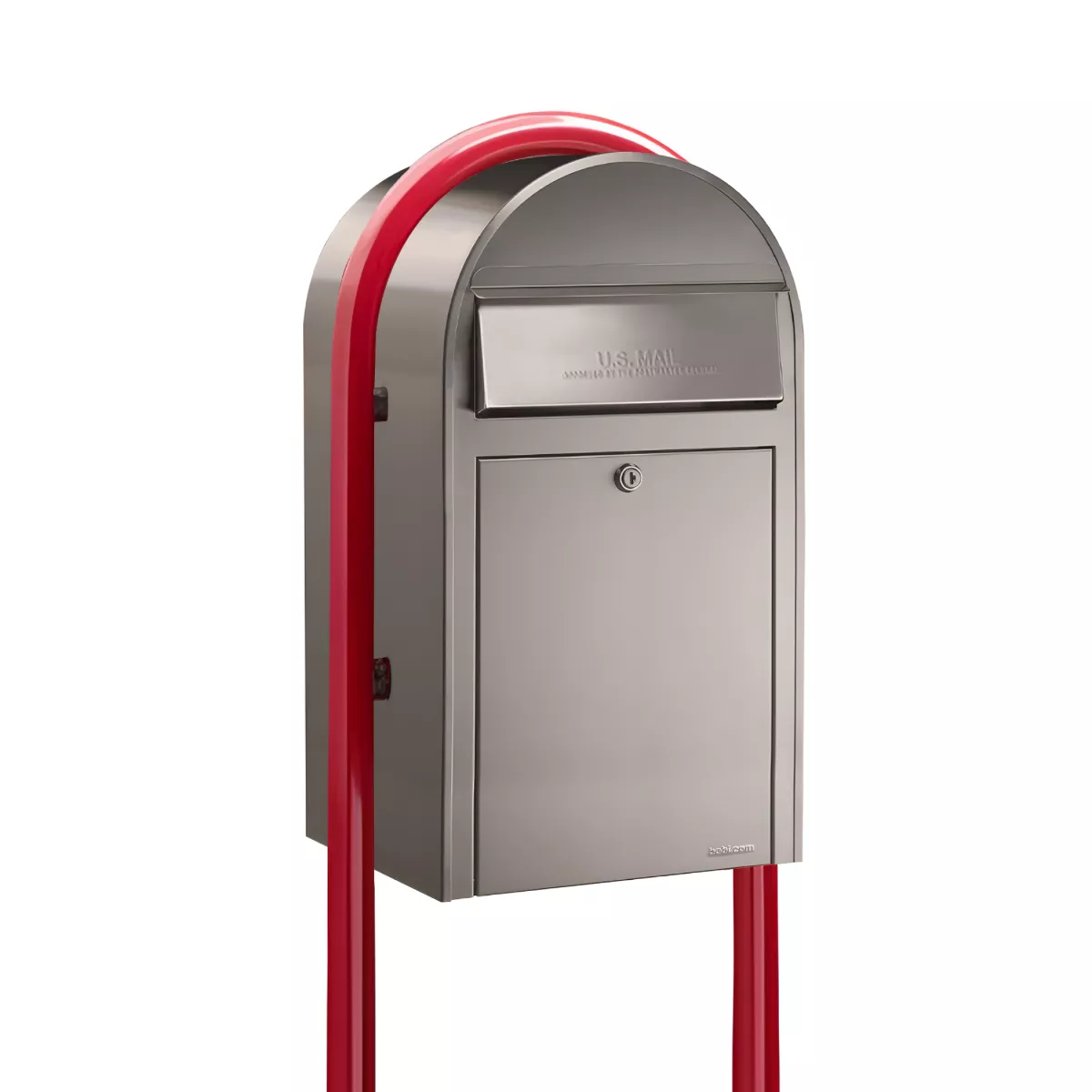 USPS Approved Bobi Grande Front Access Modern Locking Stainless Steel Mailbox with Round Red Post Combo Product Image
