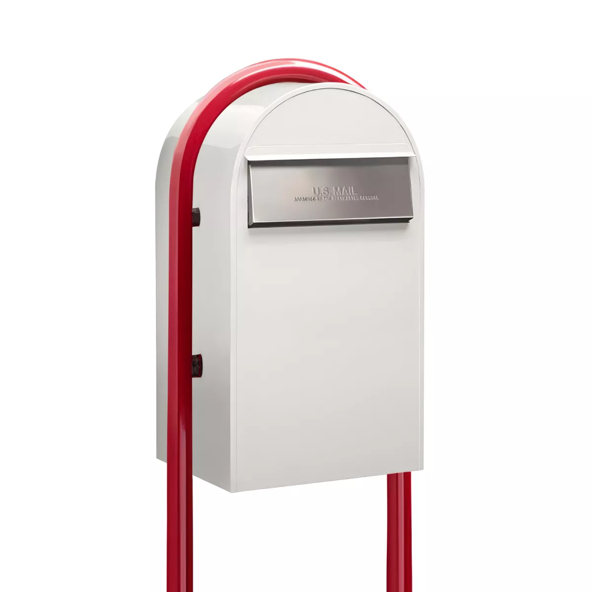 USPS Approved Bobi Grande B Rear Access Modern Locking White Mailbox with Round Red Post Combo Stainless Steel Mail Slot – Secure Small Parcel Delivery Product Image