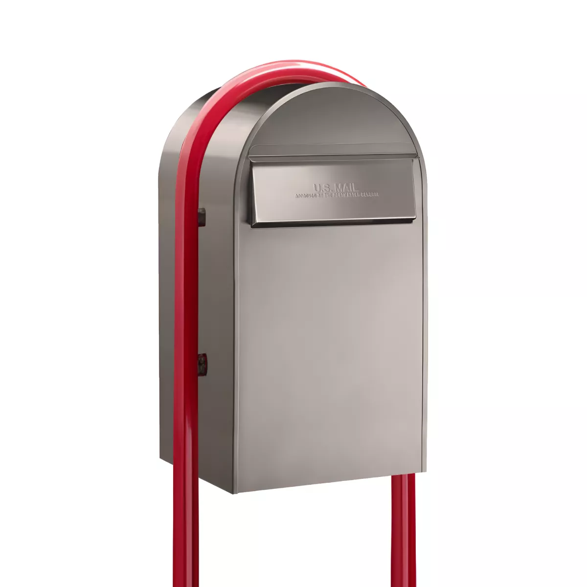 USPS Approved Bobi Grande B Rear Access Modern Locking Stainless Steel Mailbox with Round Red Post Combo – Secure Small Parcel Delivery Product Image
