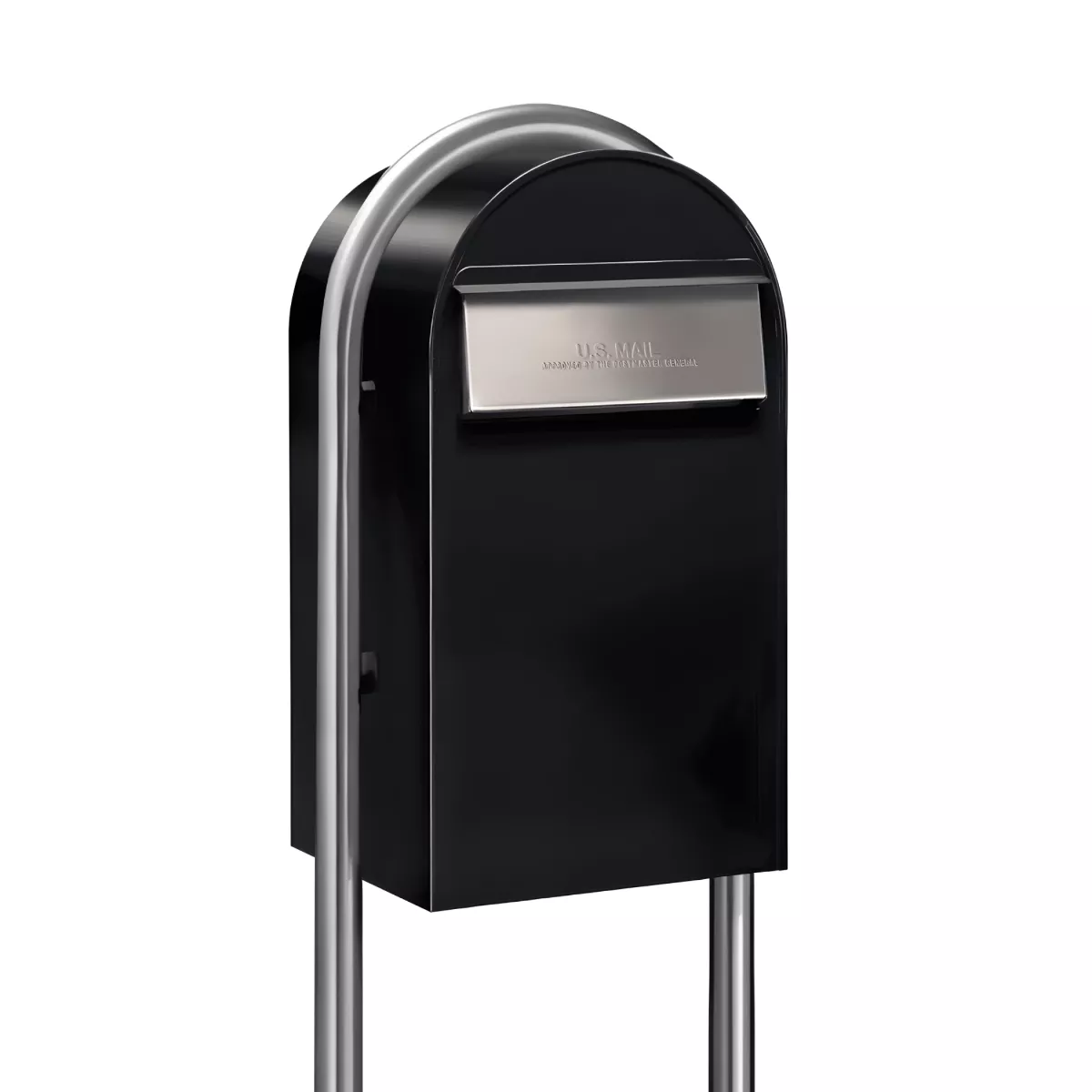 USPS Approved Bobi Grande B Rear Access Modern Locking Black Mailbox with Round Stainless Steel Post Combo – Secure Small Parcel Delivery Product Image