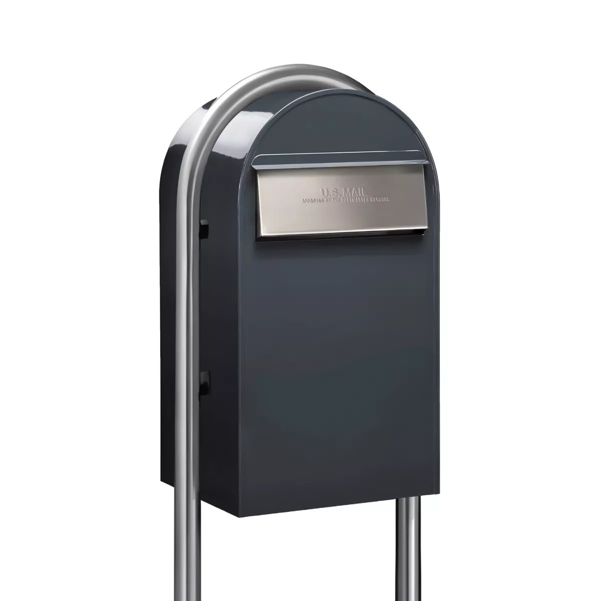 USPS Approved Bobi Grande B Rear Access Modern Locking Grey Mailbox with Round Stainless Steel Post Combo – Secure Small Parcel Delivery Product Image