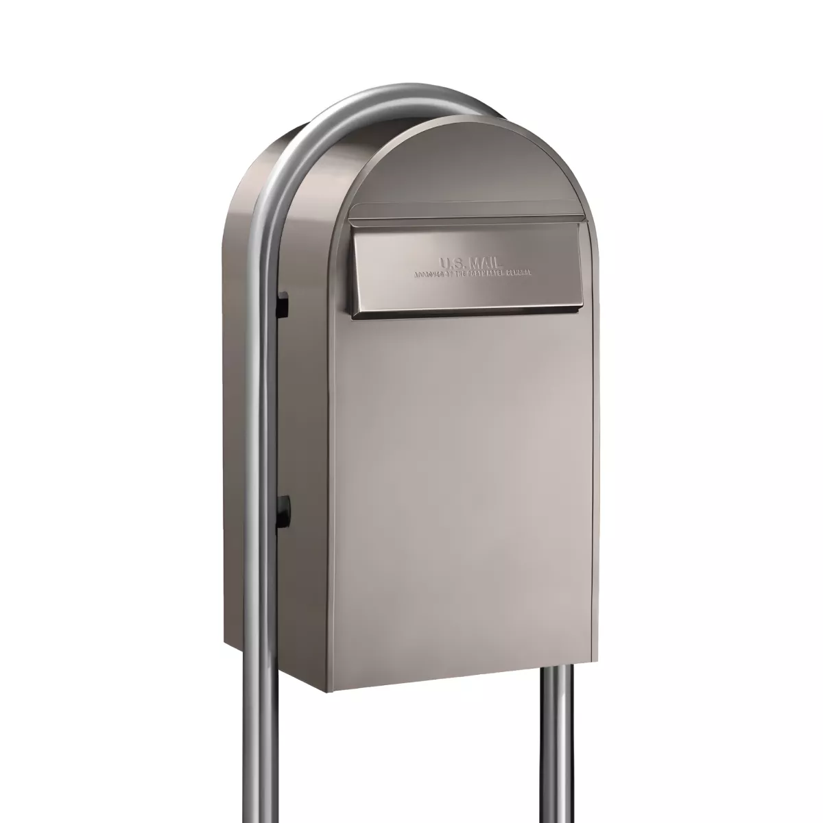 USPS Approved Bobi Grande B Rear Access Modern Locking Stainless Steel Mailbox with Round Stainless Steel Post Combo – Secure Small Parcel Delivery Product Image
