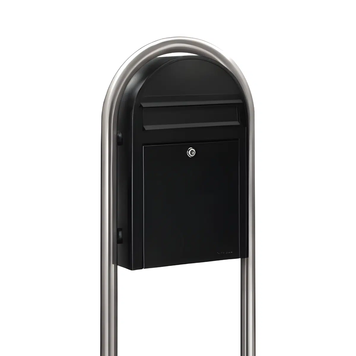 Bobi Classic Slim Front Access Modern Locking Black Mailbox and Round Stainless Steel Post Combo Product Image