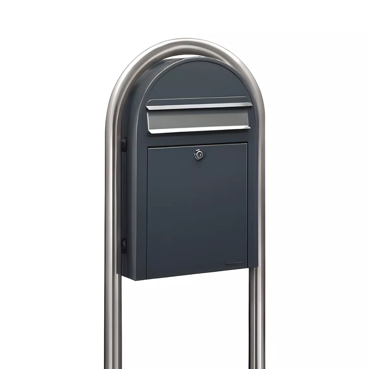 Bobi Classic Slim Front Access Modern Locking Grey Mailbox and Round Stainless Steel Post Combo Product Image