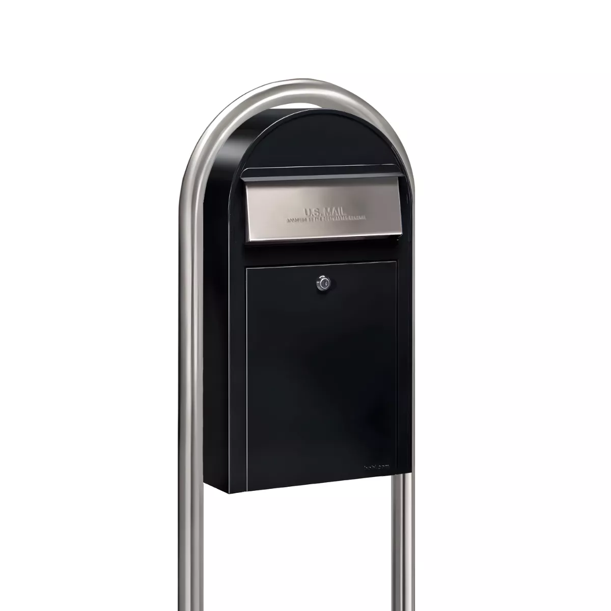USPS Approved Bobi Grande Slim Front Access Modern Locking Black Mailbox with Round Stainless Steel Post Combo Product Image